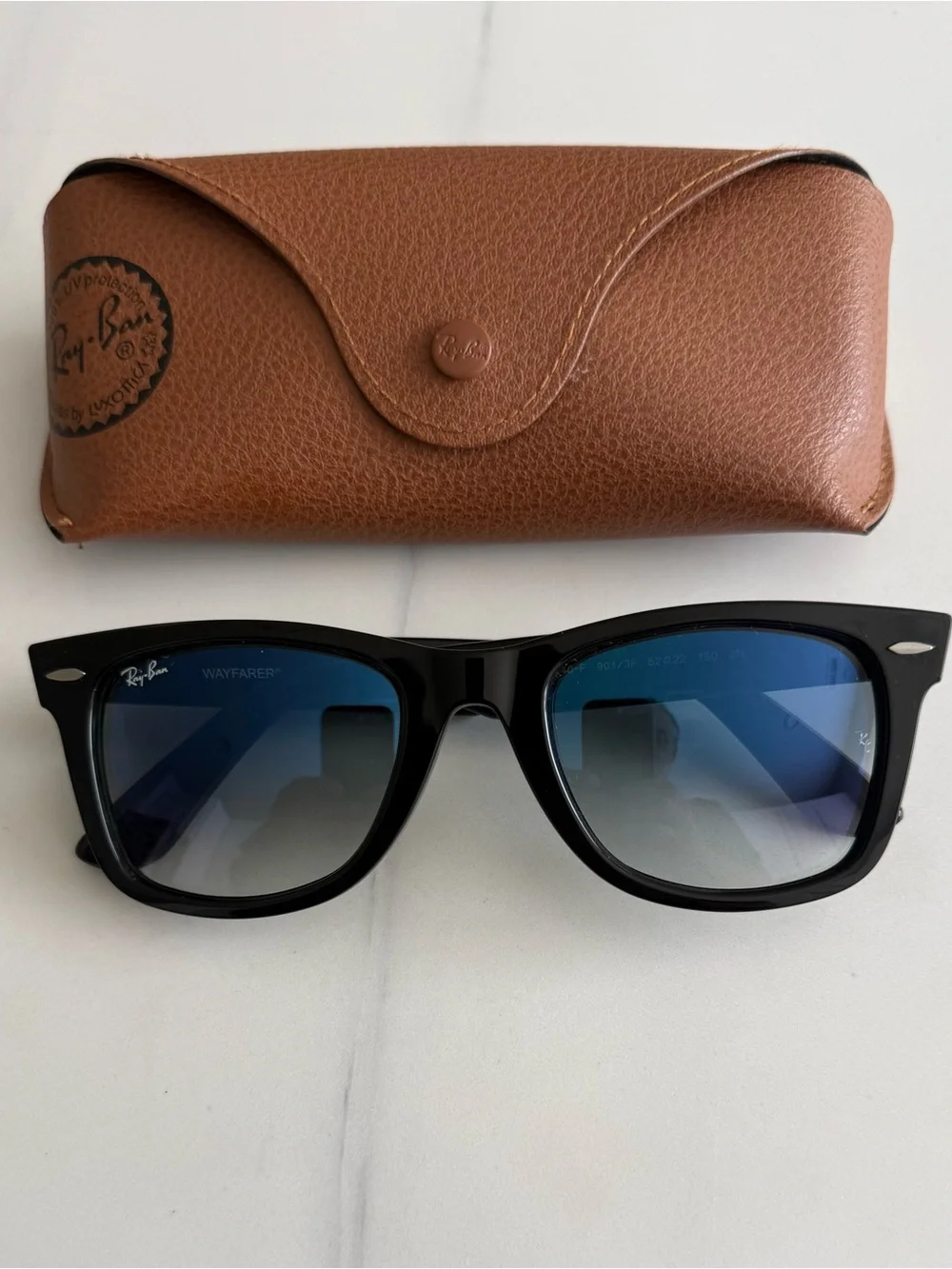 Ray-Ban Black Frame Sunglasses with Blue Gradient Lenses